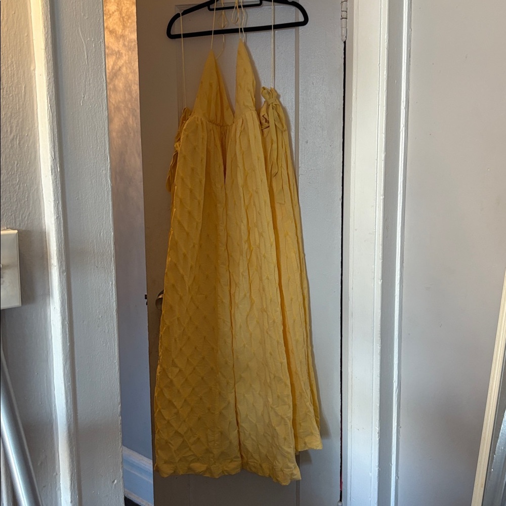 Free People Primmy yellow midi dress textured jacquard summer casual large new - Picture 5 of 9